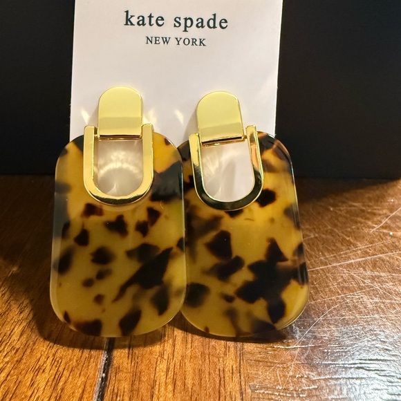 NEW Kate Spade Sedgewick Statement Earrings Leopard Gold Drop Handcrafted - Picture 3 of 7